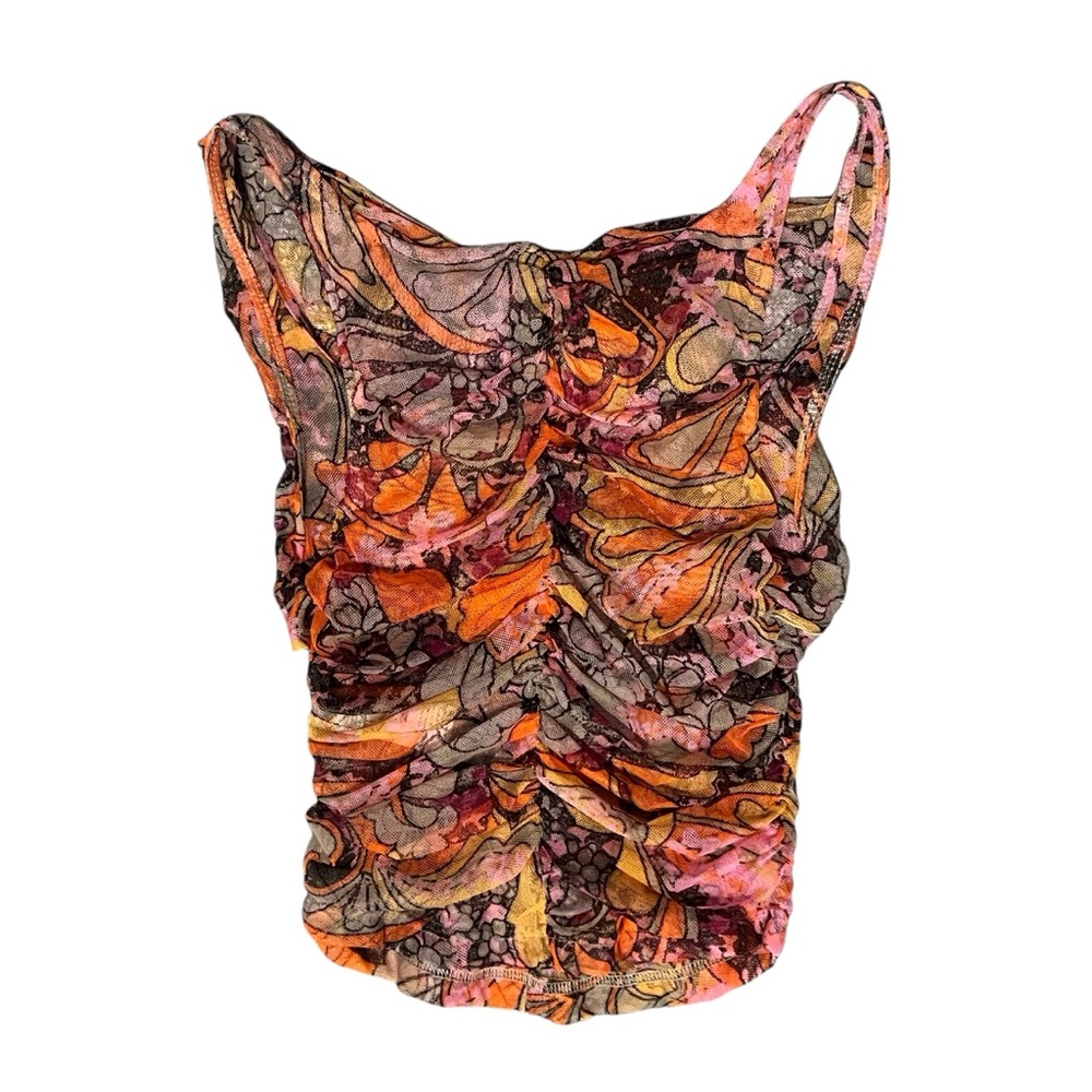 Free People Orange Purple Pink Ruched Crop  Tank Top Size XS - Picture 3 of 5